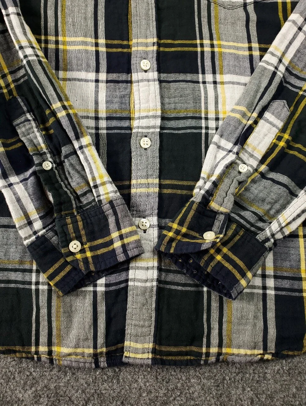 Banana Republic Untucked Slim Fit Shirt Large Double Faced Flip Up Yellow Plaid
